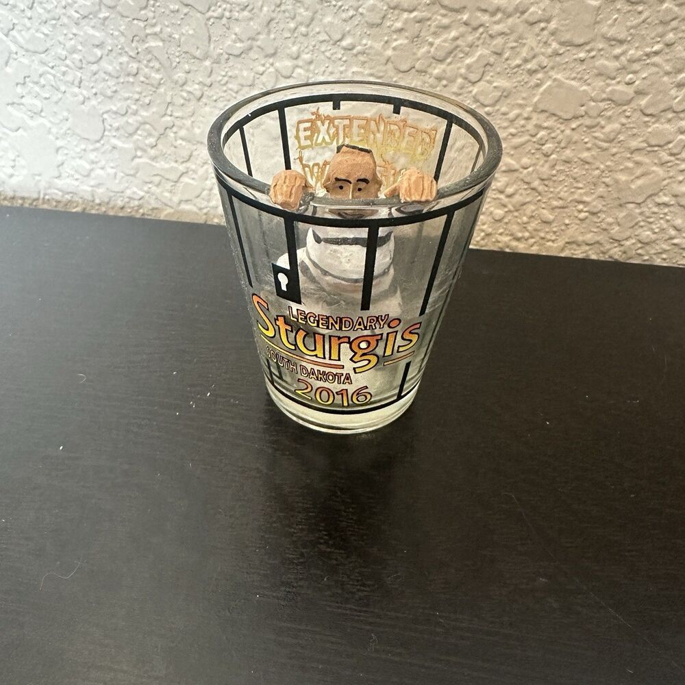 Shot Glass South Dakota Sturgis Biker Rally Jail Cell Inmate Striped Jumpsuit